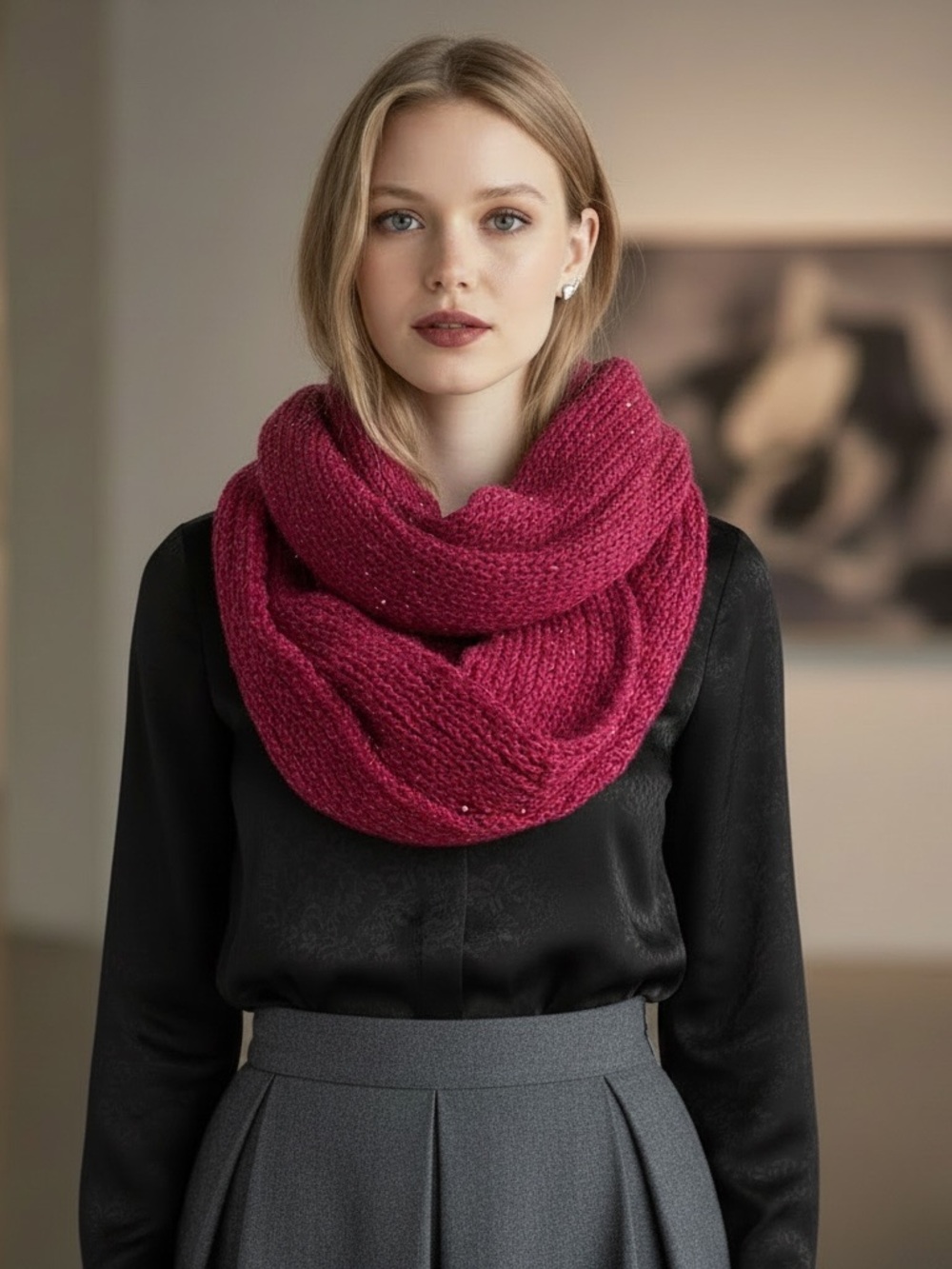 Betsey Johnson Raspberry Chunky Knit Infinity Scarf